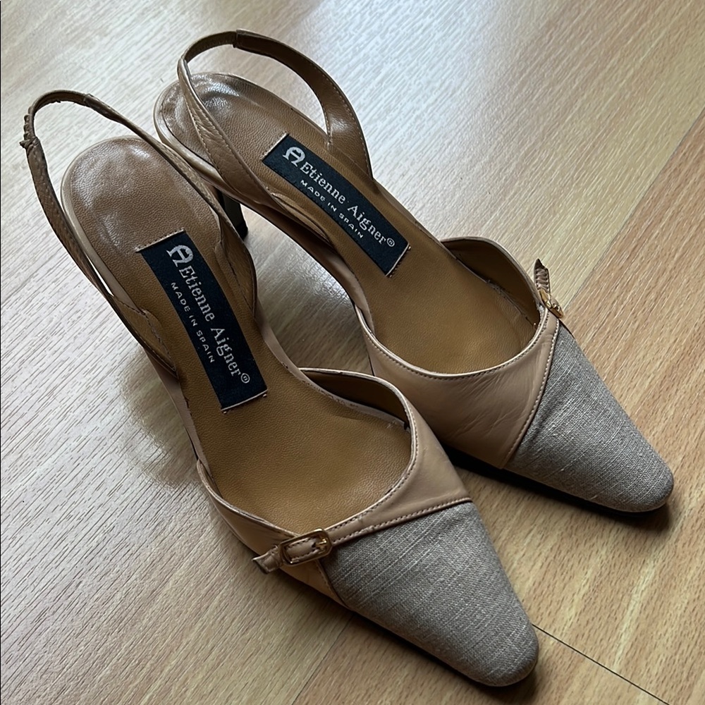 Etienne Aigner Tan and Gray Slingback Heels - Keally Lncana size 6M